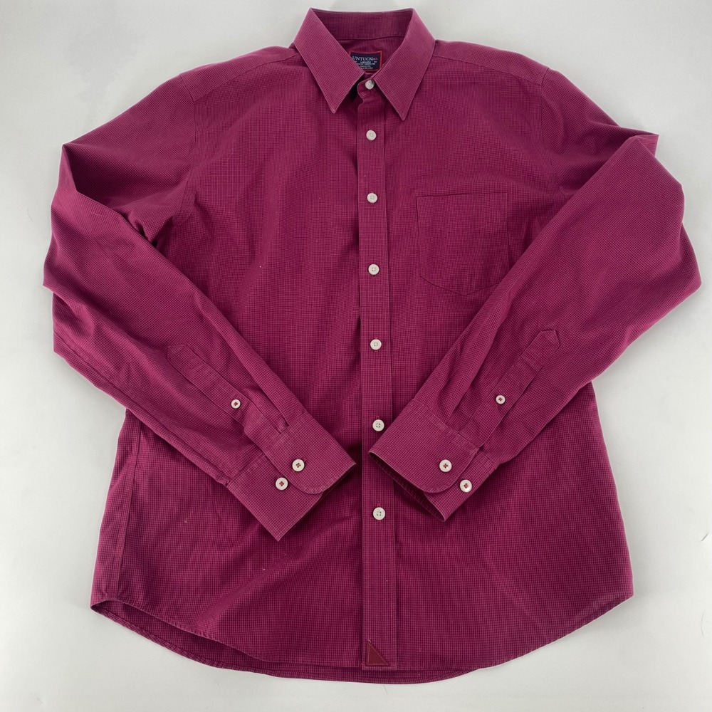 UNTUCKit Mens Medium Slim Fit Wrinkle Free Magenta Micro Check Button Down Shirt